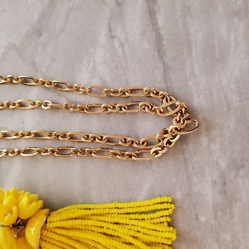 💐 J.Crew Sunny Yellow Flower Floral Beaded Tassel Pendant 💐 - Picture 9 of 13